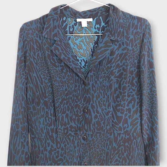 Top Shop Leopard Midi Sz 8 Turquoise Black Button Crepe Dress Academia Whimsicor - Picture 4 of 13